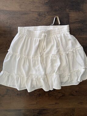 She + Sky White Ruffle Tiered Mini Skirt